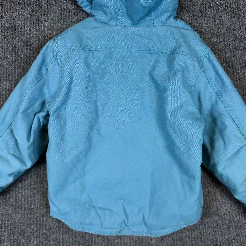 Carhartt Kids Full Zip Hooded Jacket Size XXS 4-5 Aqua Blue Sherpa Lined Teal